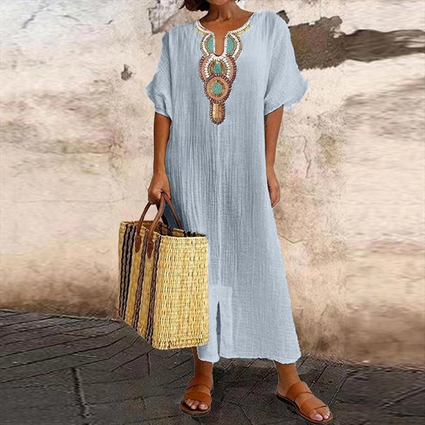 Olive - Women's cotton and linen dress