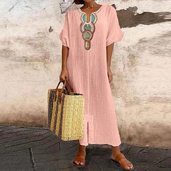 Olive - Women's cotton and linen dress