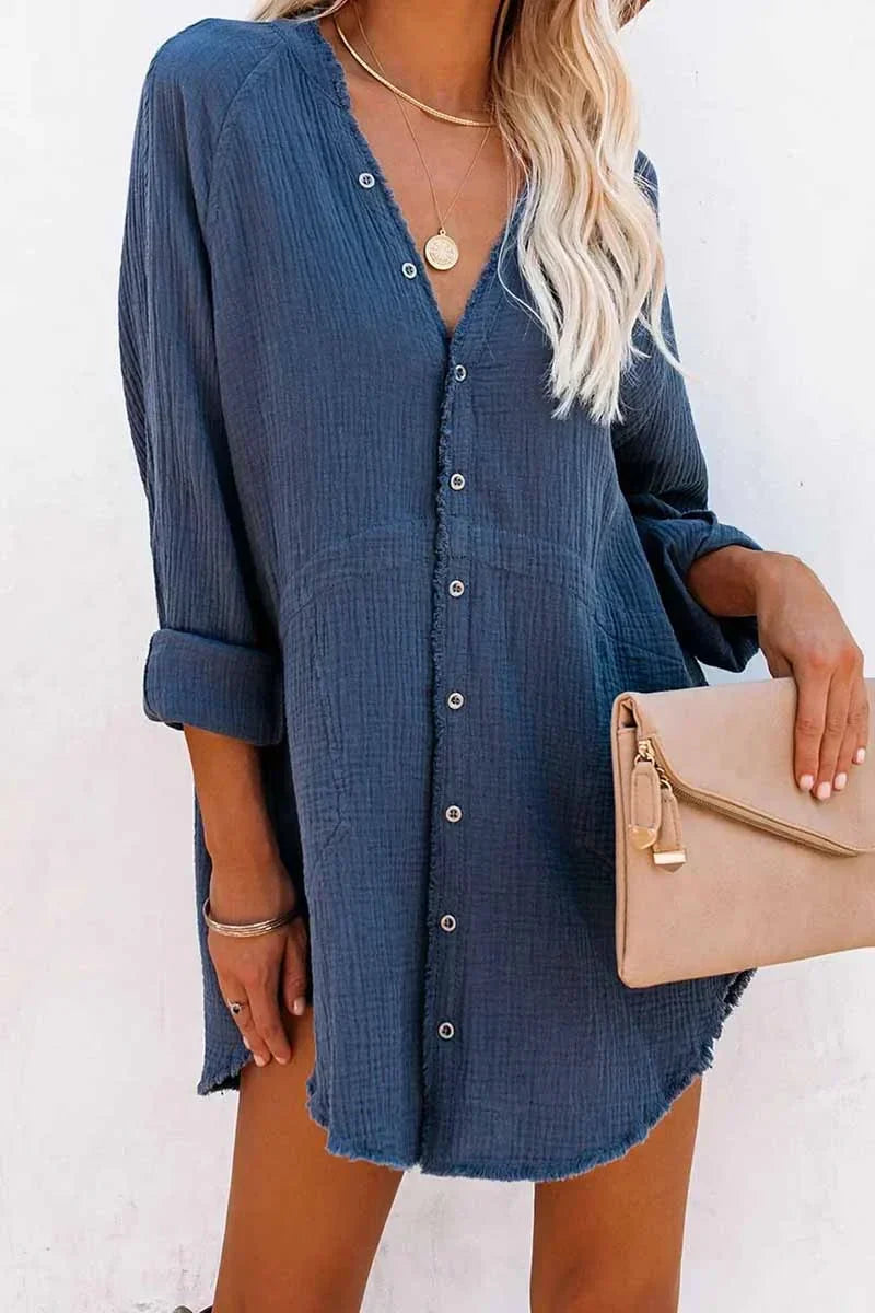 Seersucker mini dresses with frills and long sleeves