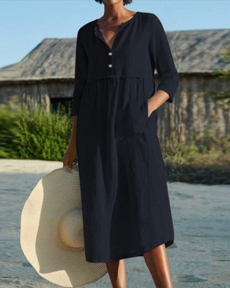 LP | Chic summer midi dress in airy cotton fabric with elegant button placket