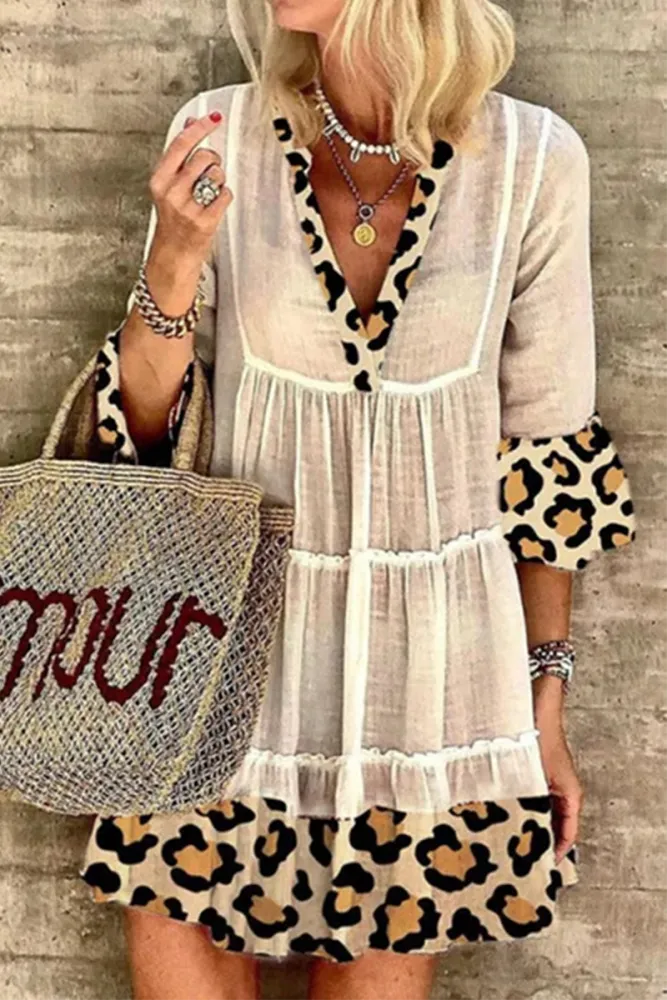 LD Casual dress with leopard print and lace details