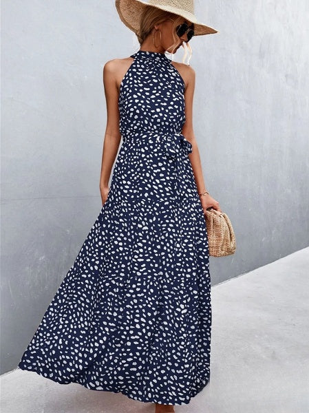 LD Best-selling jumpsuit dress with straps and halter neck with wavy polka dot print