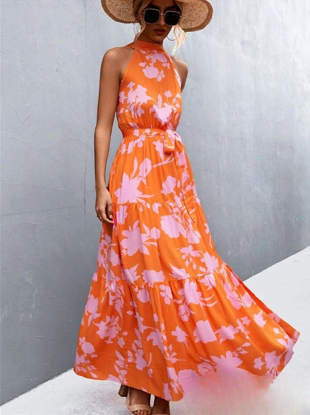 LD Best-selling jumpsuit dress with straps and halter neck with wavy polka dot print