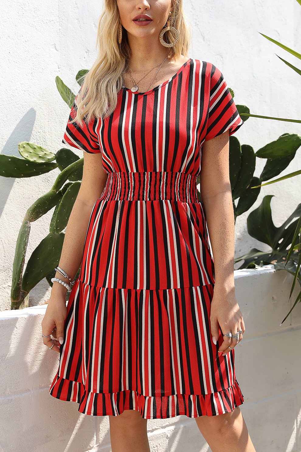 LP | Striped short dress with elastic waistband