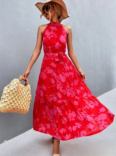 LD Best-selling jumpsuit dress with straps and halter neck with wavy polka dot print