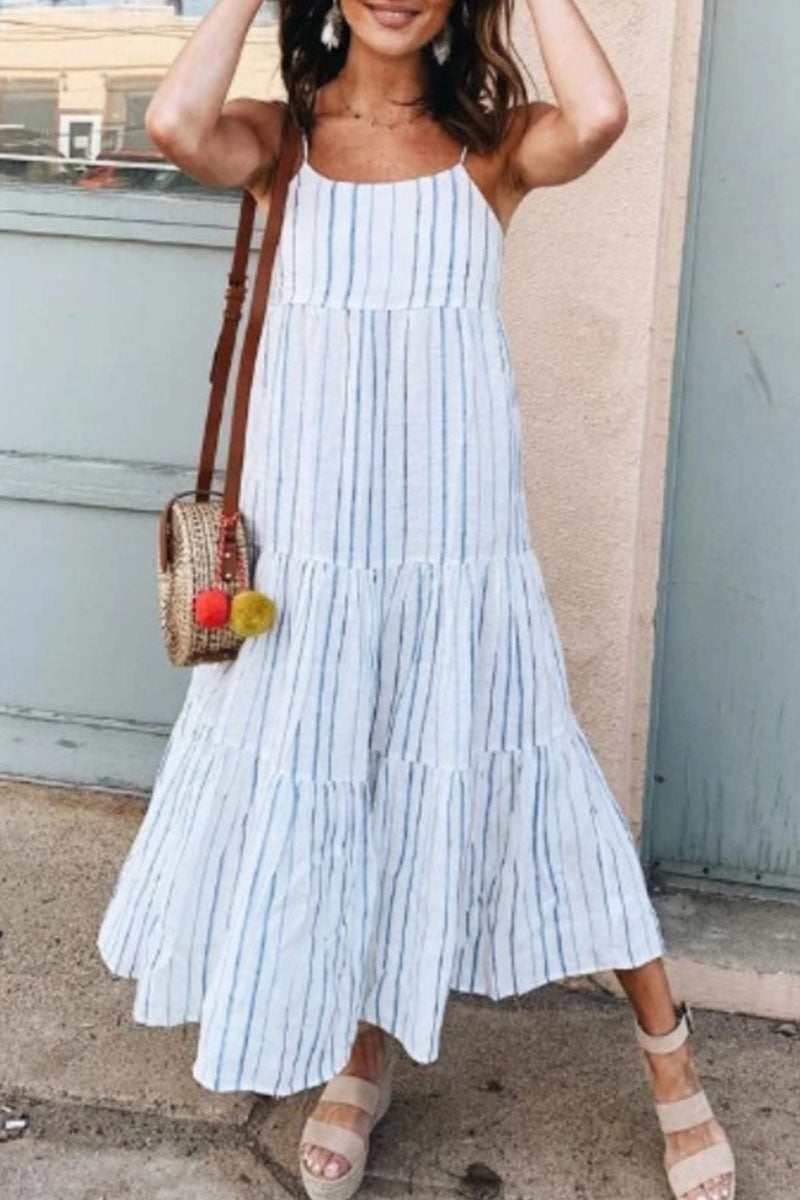 Cute striped dresses with spaghetti straps and fashion patches