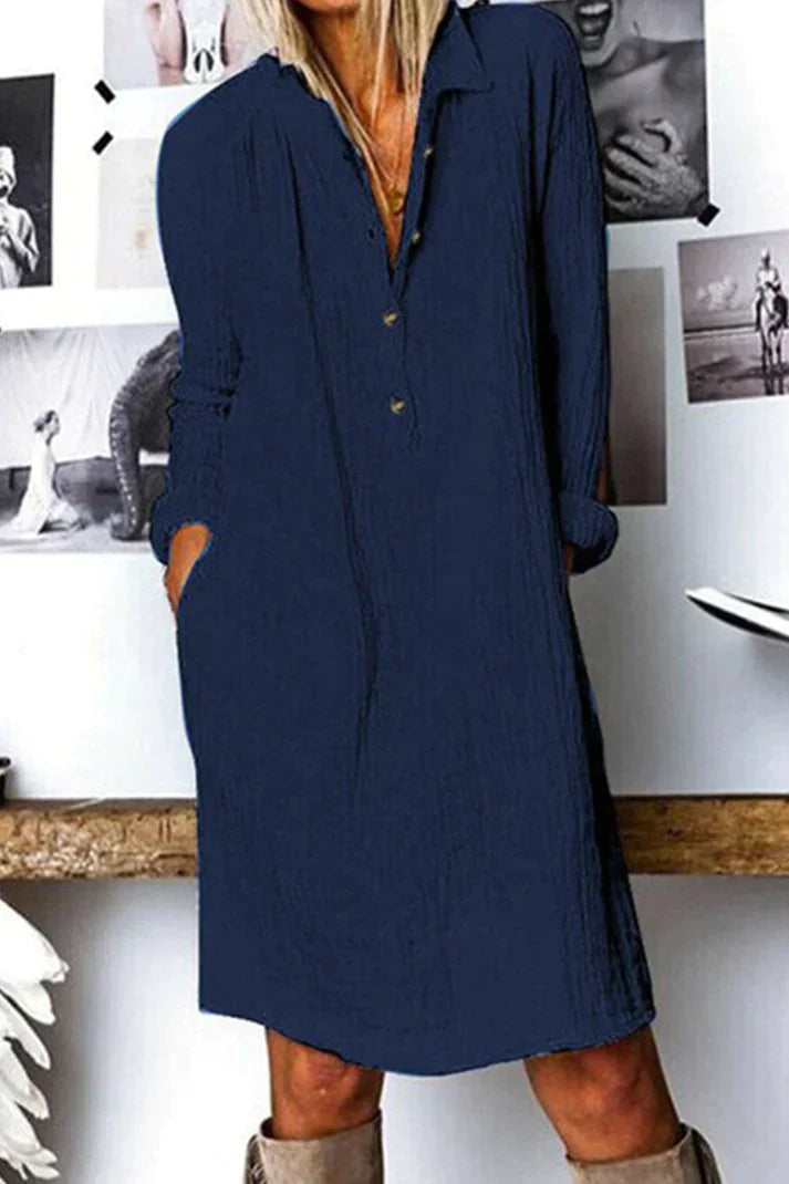 Liana - Casual dresses with turn-down collar and buckle fastening