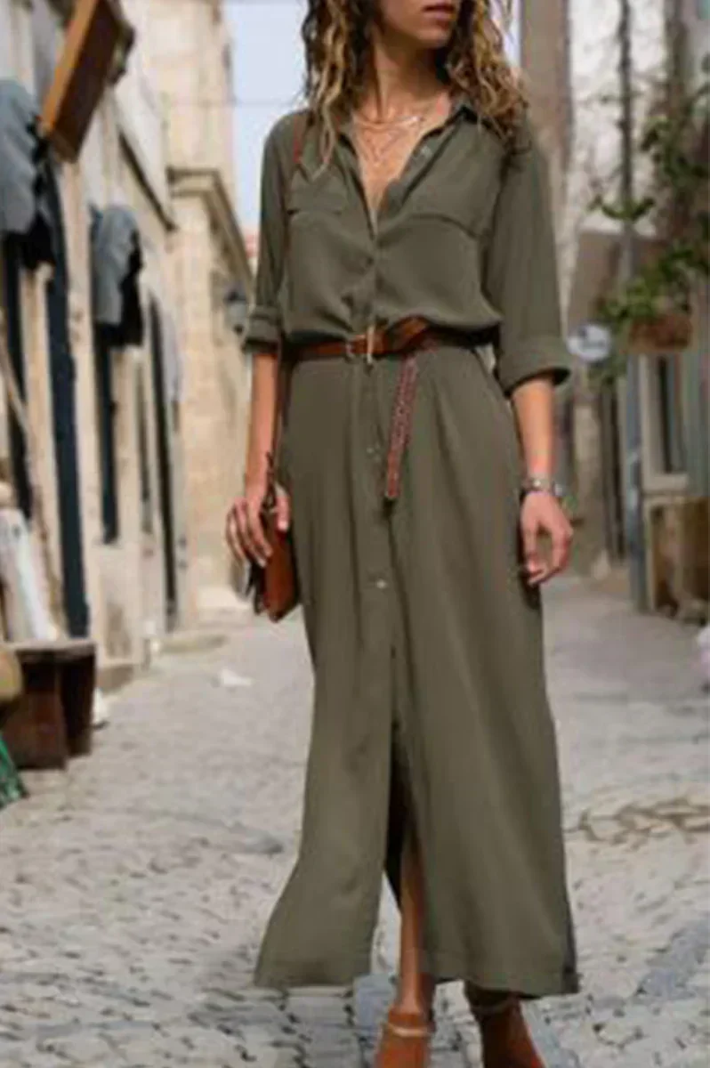 LP | Casual shirt dress with turn-up collar and monochrome patchwork