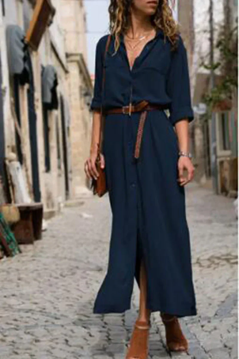 LP | Casual shirt dress with turn-up collar and monochrome patchwork