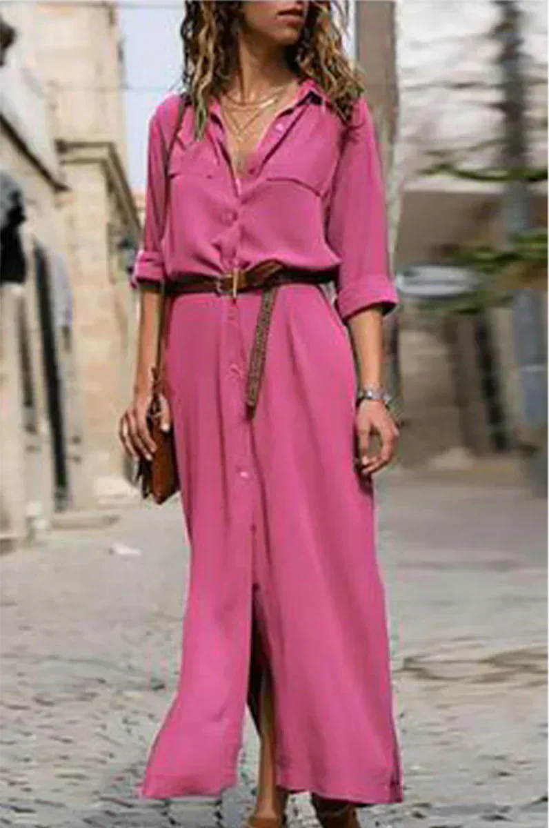 LP | Casual shirt dress with turn-up collar and monochrome patchwork