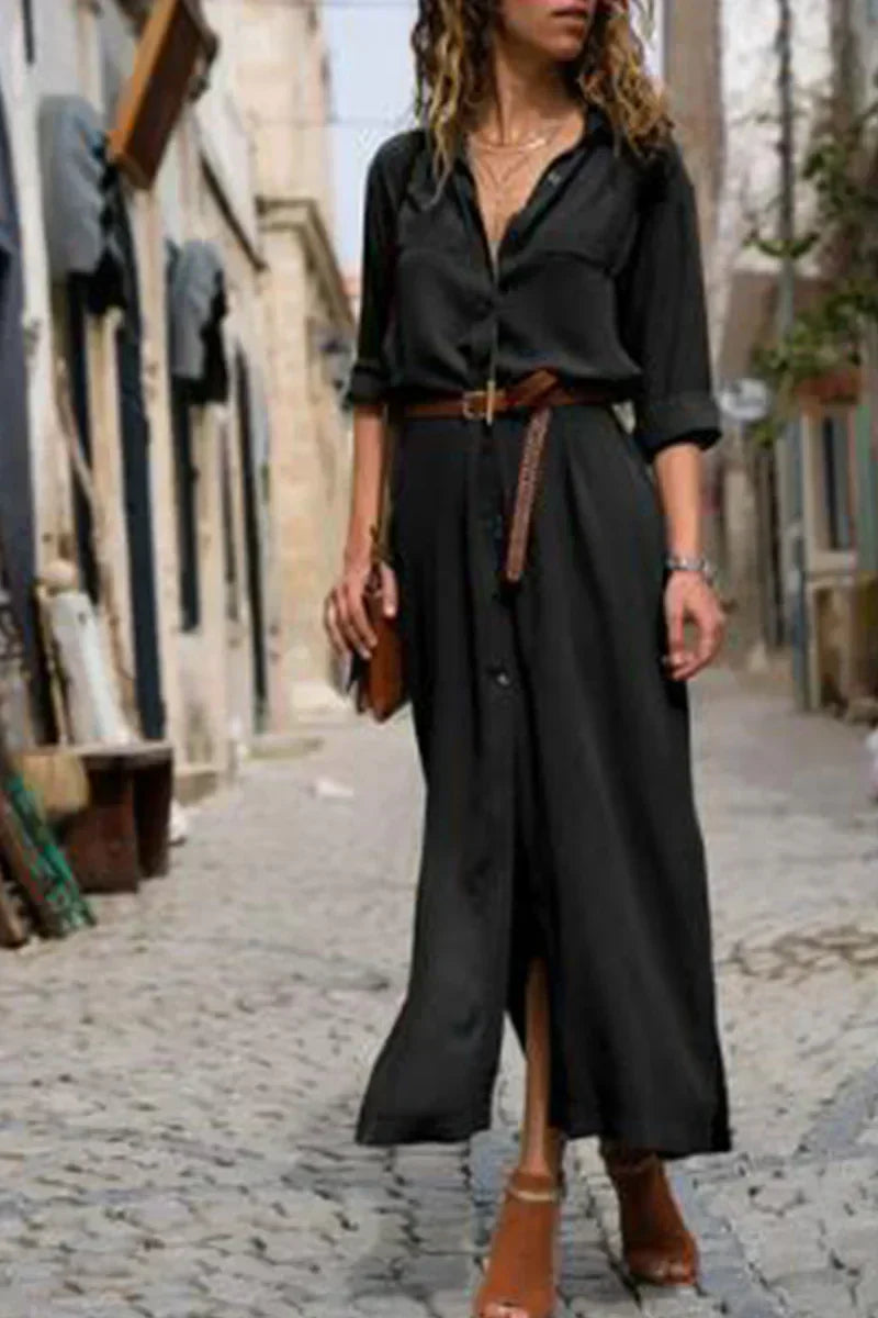 LP | Casual shirt dress with turn-up collar and monochrome patchwork