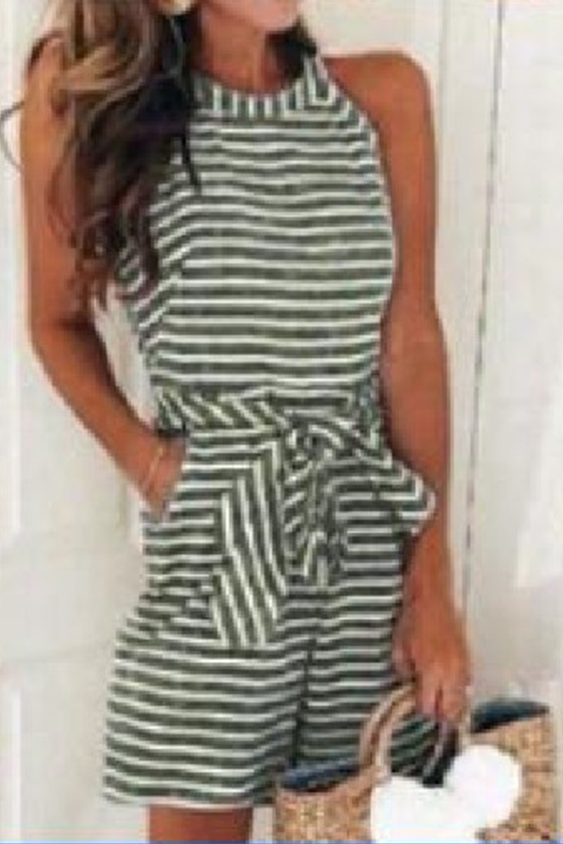 Casual Patchwork Bandage with Belt O Neck Loose Jumpsuits (5 Colors)