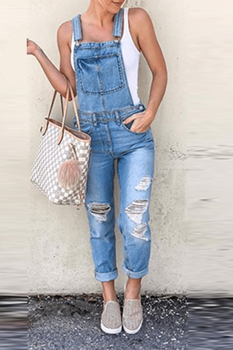 Plain Square-Collar Sleeveless Harlan Denim Jumpsuits