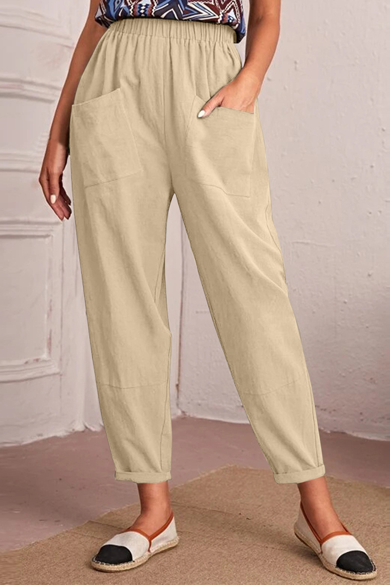 Casual Solid Patchwork Harlan Mid Waist Harlan Solid Colour Trousers