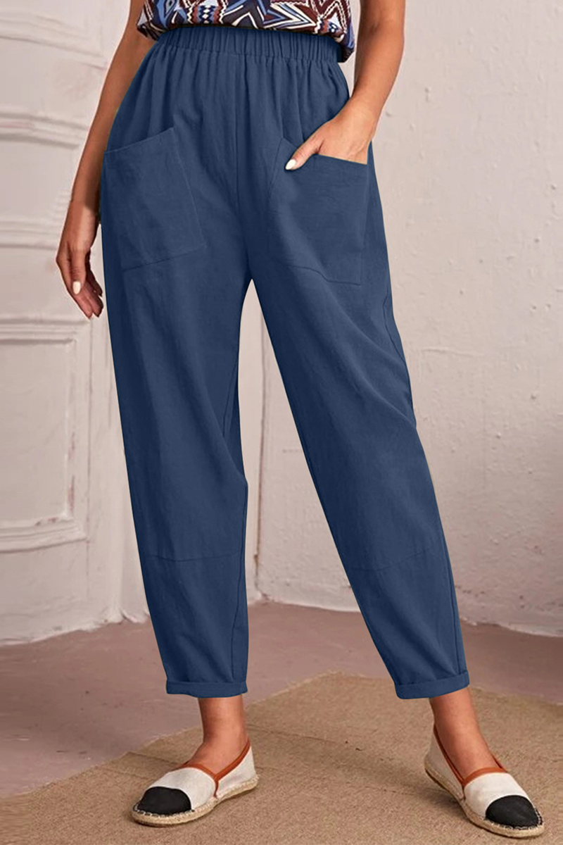 Casual Solid Patchwork Harlan Mid Waist Harlan Solid Colour Trousers