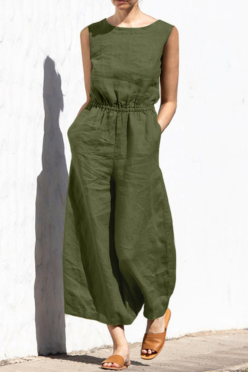 Simplicity Solid Color O Neck Loose Jumpsuits (4 Colors)