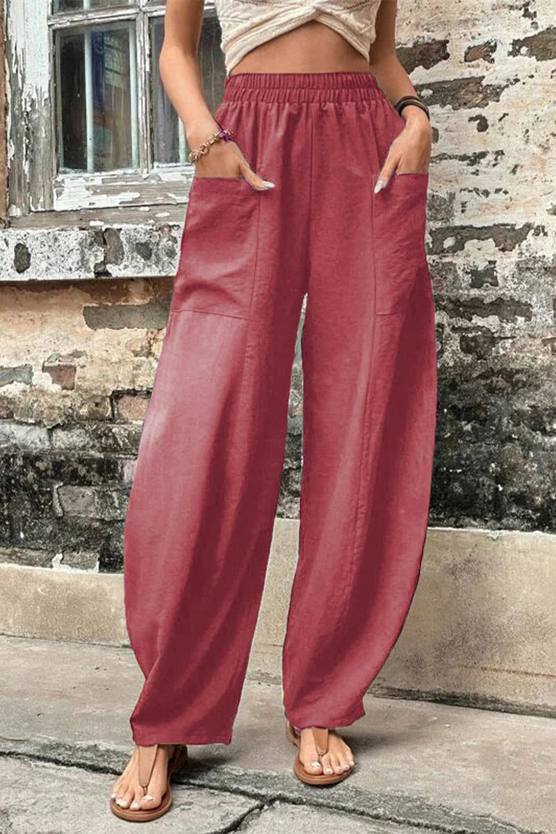 Casual everyday solid pocket loose high waist Harlan solid color pants (11 colors)