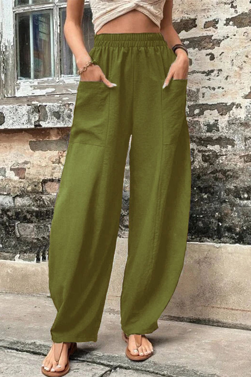 Casual everyday solid pocket loose high waist Harlan solid color pants (11 colors)