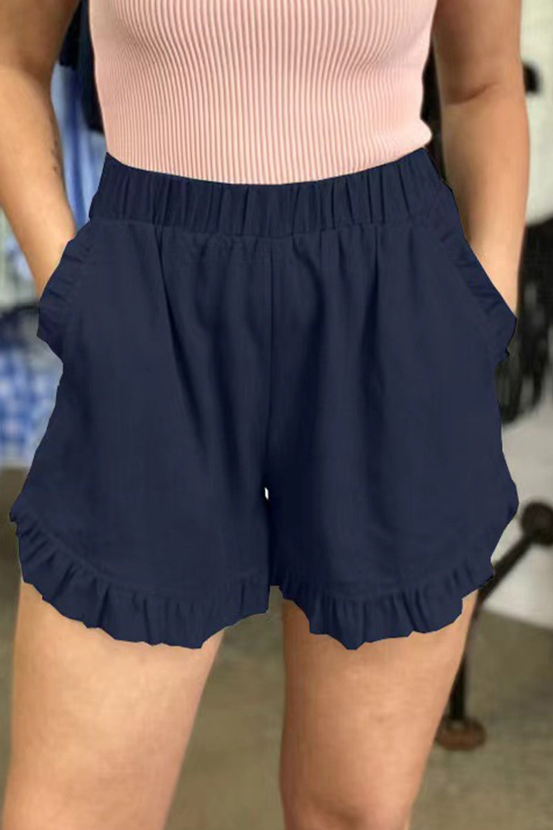 Casual plain pants with loose pockets high waist wide leg