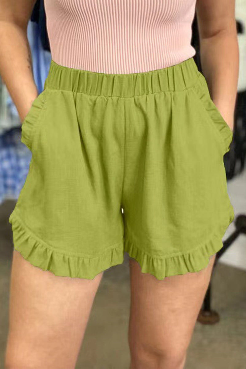 Casual plain pants with loose pockets high waist wide leg