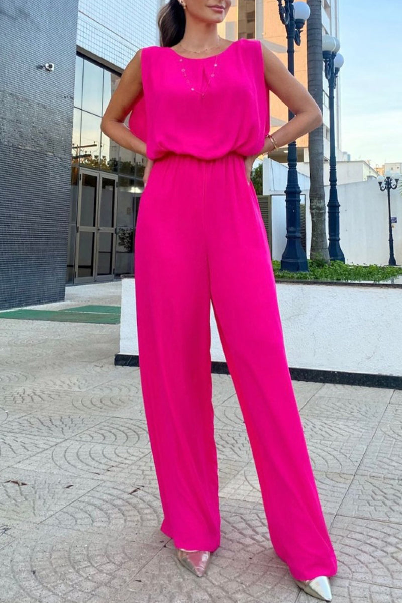 Casual Street Solid Neck Loose Jumpsuits