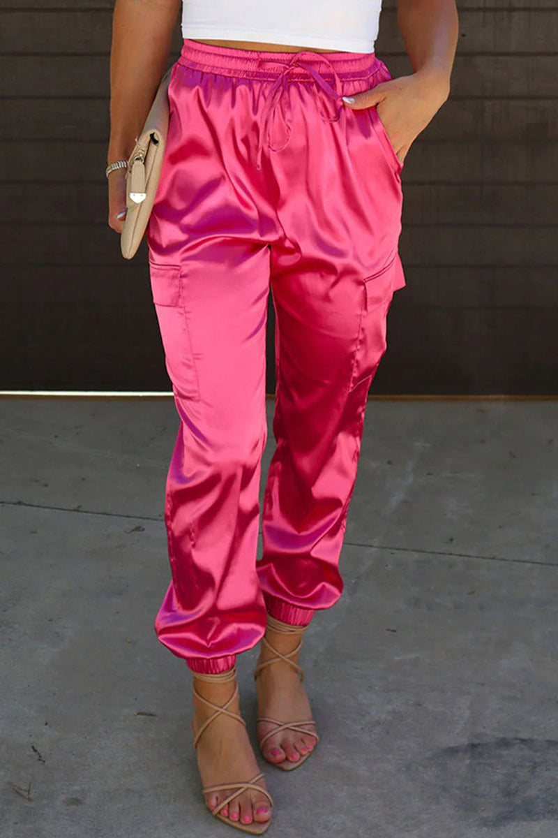 Casual plain bag-right high-waist plain-color bottoms