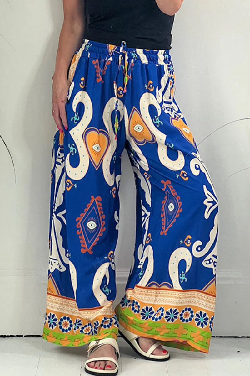 Casual Printed Bag Loose-Wide Leg Fully Printed Pants