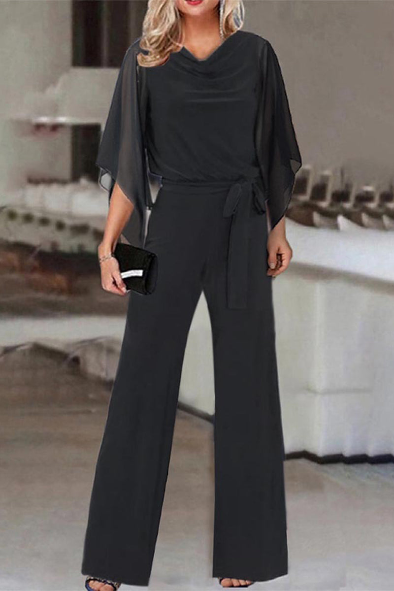 plain bandage asymmetrical-collar straight jumpsuits (4 colors)