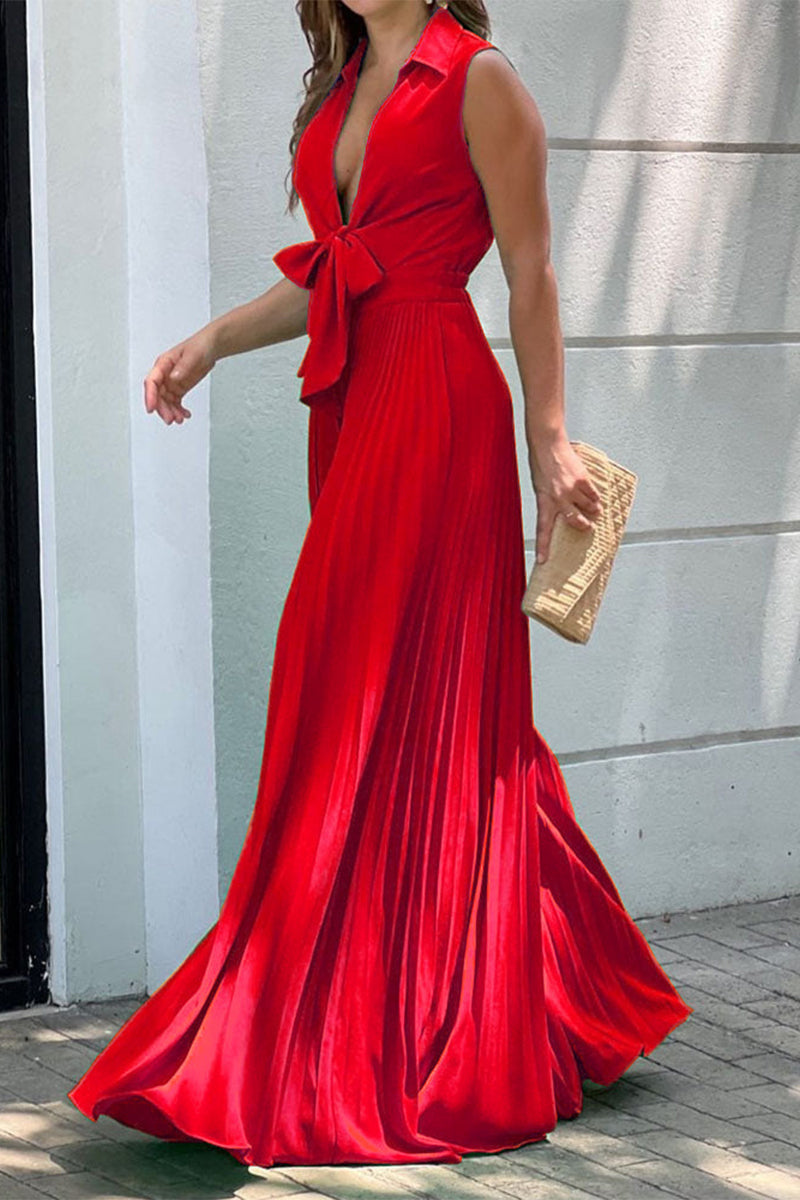 Casual Street Solid Frenulum Fold V Neck Regular Jumpsuits (5 colors)