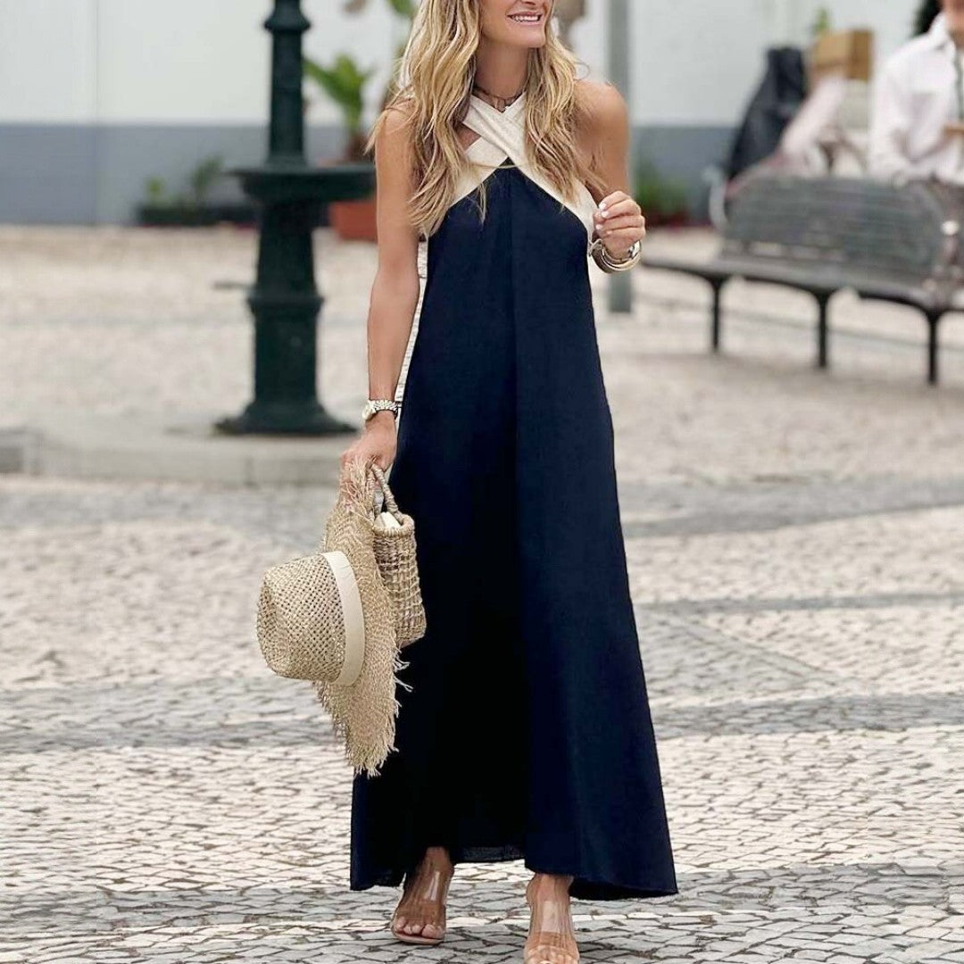 Elegant long dress with crossed neckline for special occasions