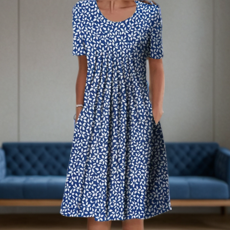 LD Wide dress with round neck, three-quarter sleeves and print pattern
