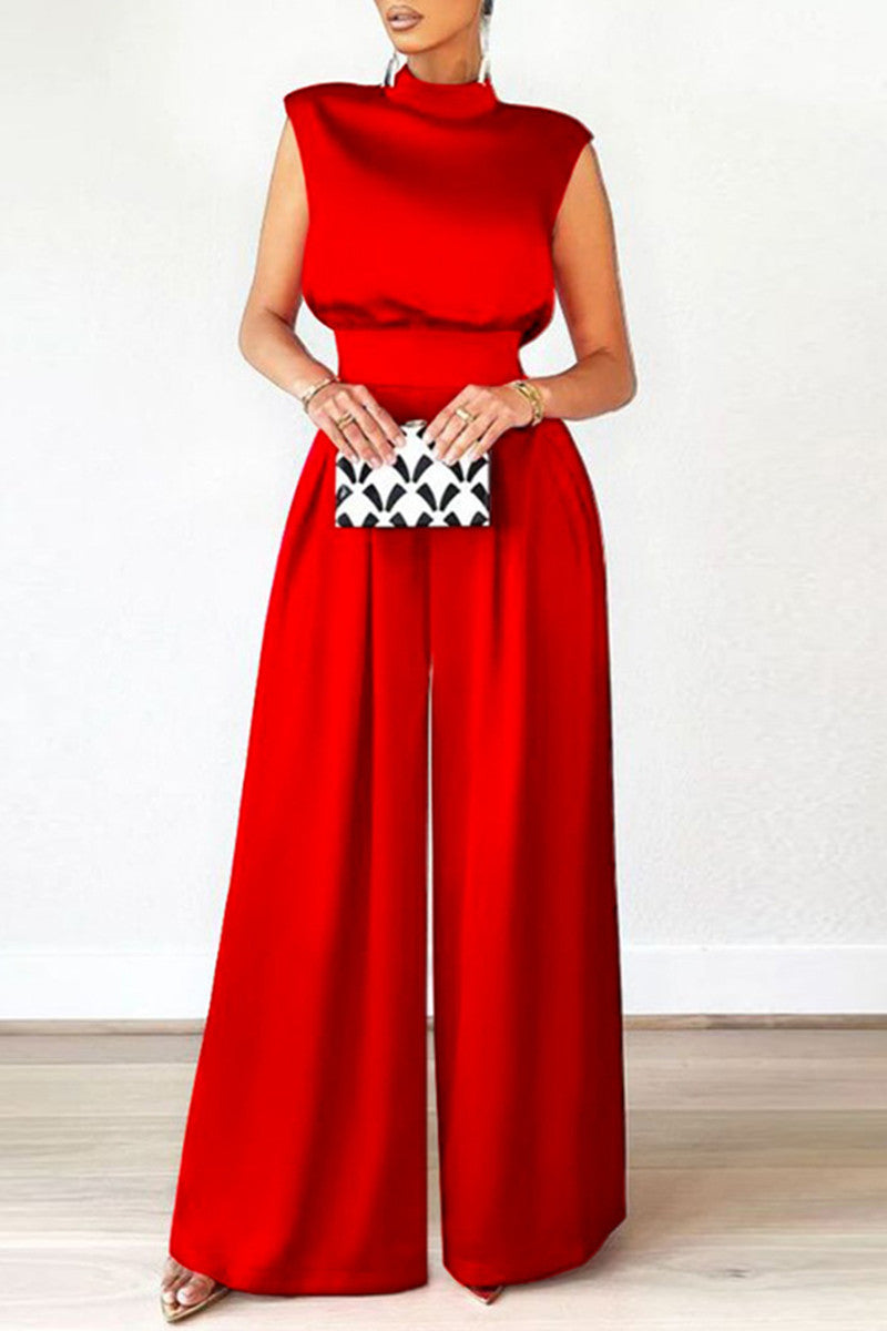 Casual Solid Patchwork Half A Turtleneck Regular Jumpsuits (without belt) (3 colors)