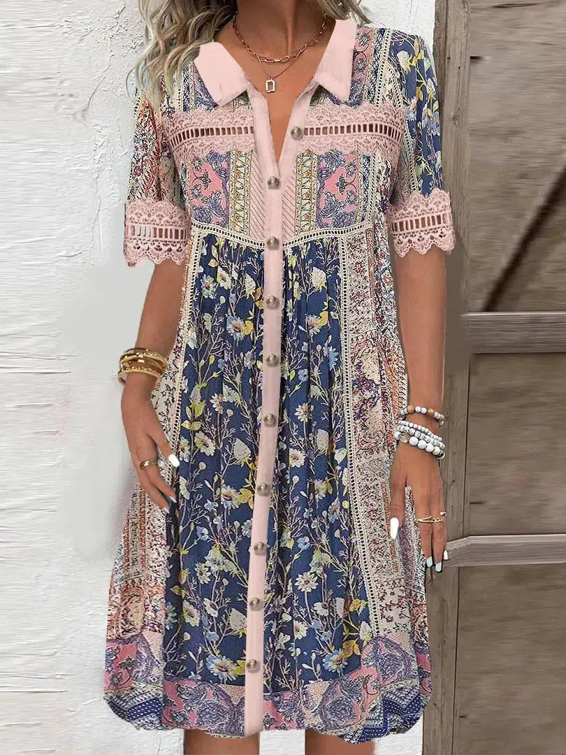 LP | Cute mini dress with short sleeves and print