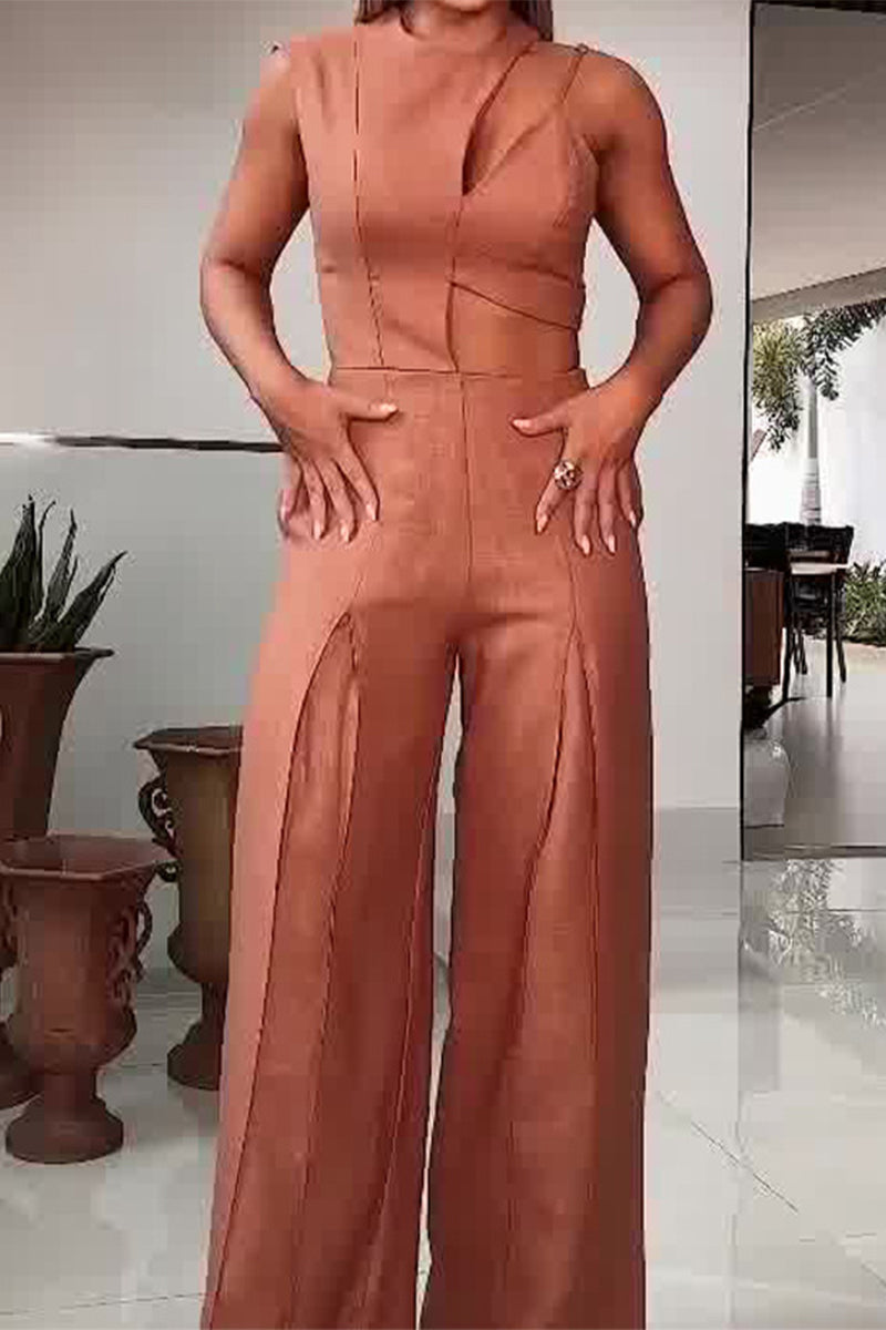 Casual Solid Neck Regular Jumpsuits