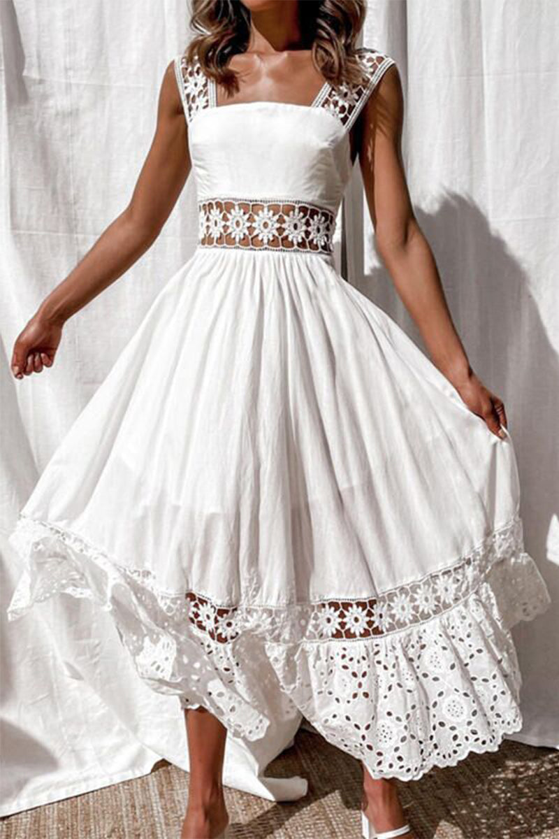 LP | Casual everyday patchwork lace dresses with square neckline