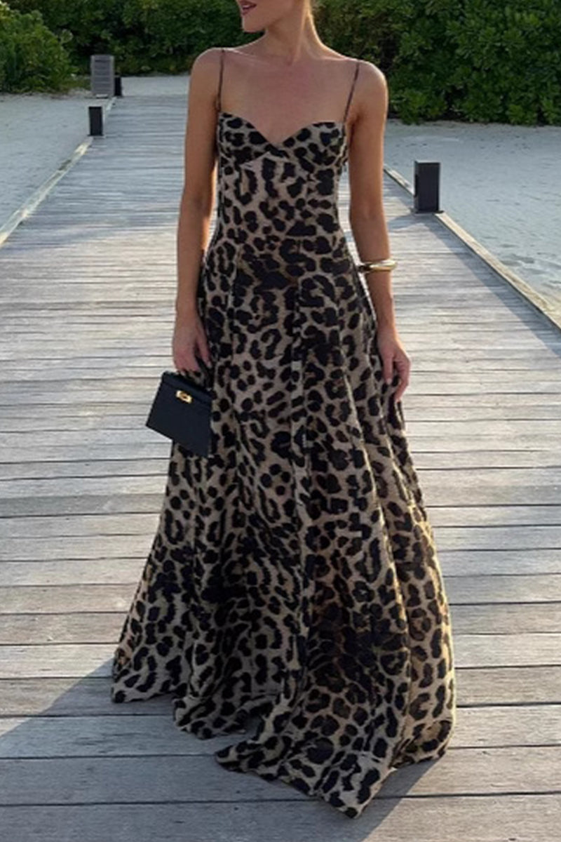 LP | Sexy long dresses with leopard print and V-neckline