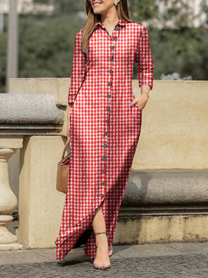 LP | Long sleeve shirt dress with plaid lapels for a casual chic style