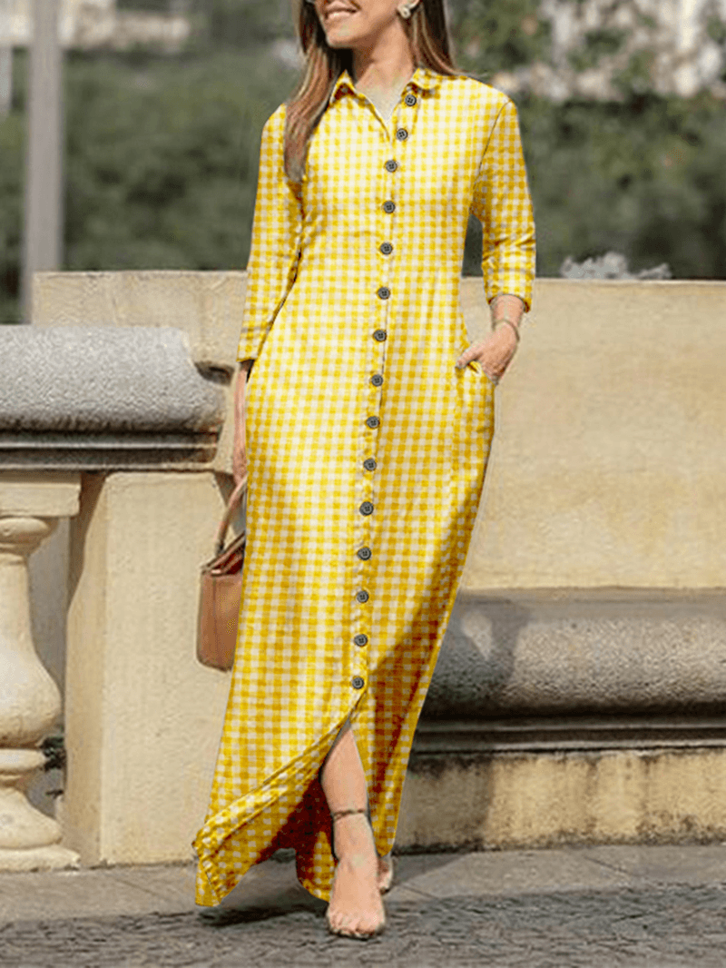 LP | Long sleeve shirt dress with plaid lapels for a casual chic style