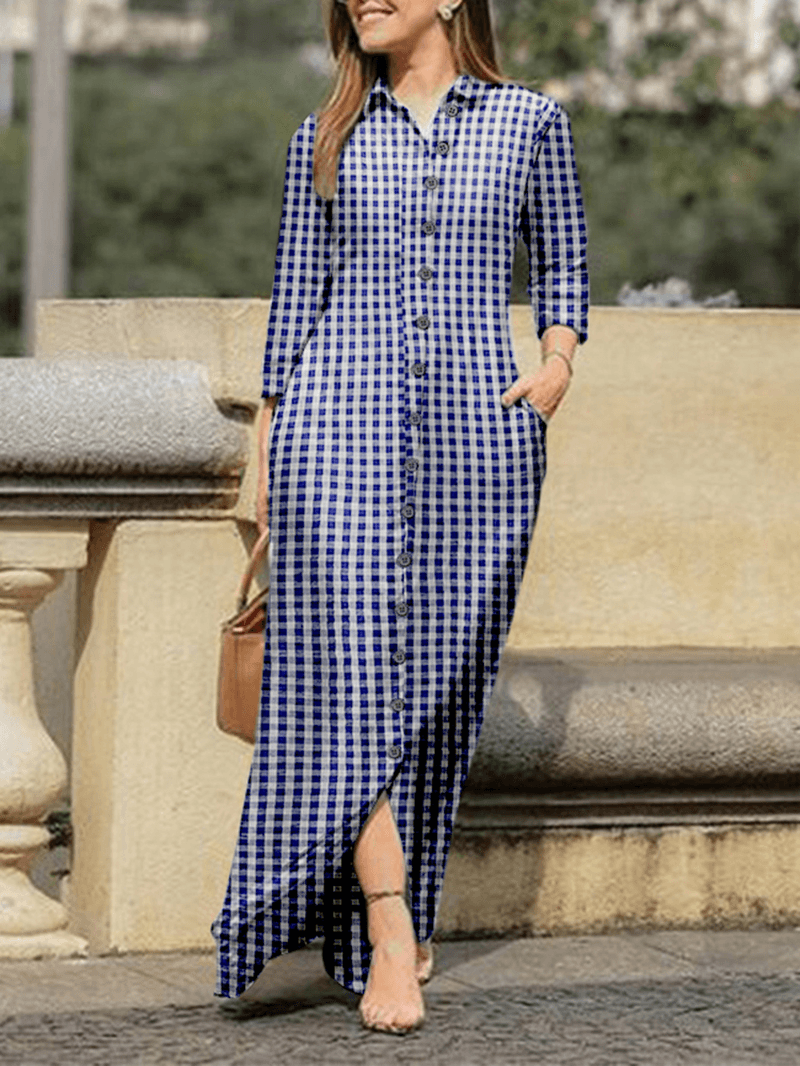 LP | Long sleeve shirt dress with plaid lapels for a casual chic style