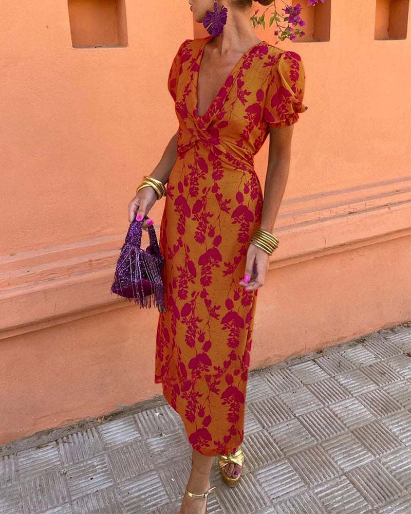 LP | Vintage floral midi dress with puff sleeves