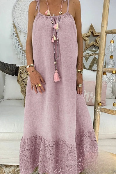 Elegant shirt dress with buttons and lace inserts