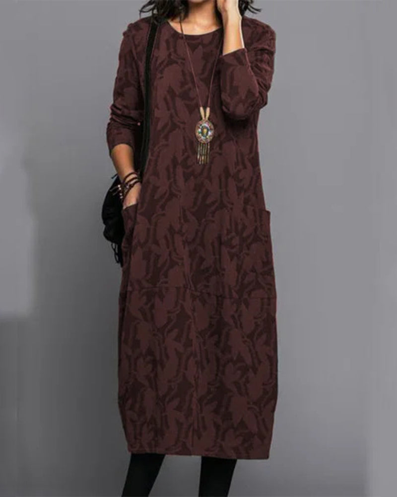 Adel Long Sleeve Pocket Print Dress