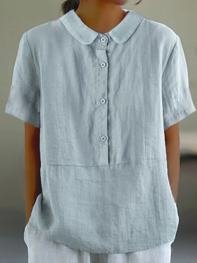 LP | Santorini - One-color women's casual shirt with round neckline and buttons.