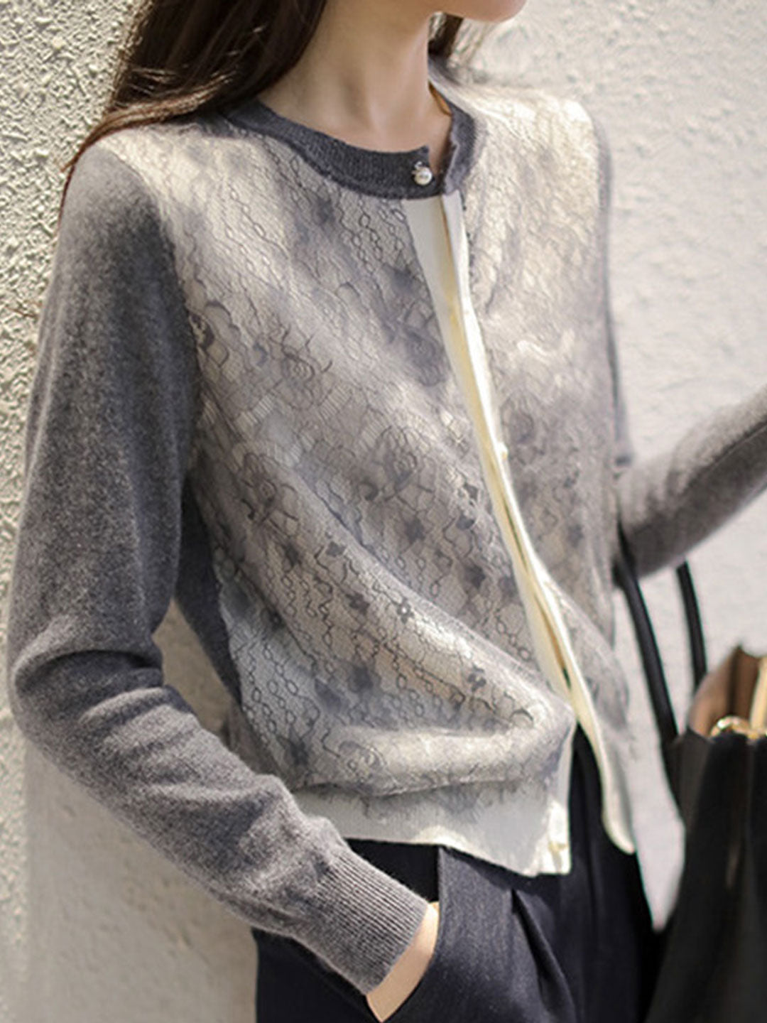 Firenza Vest | Women's knitted cardigan with lace inserts