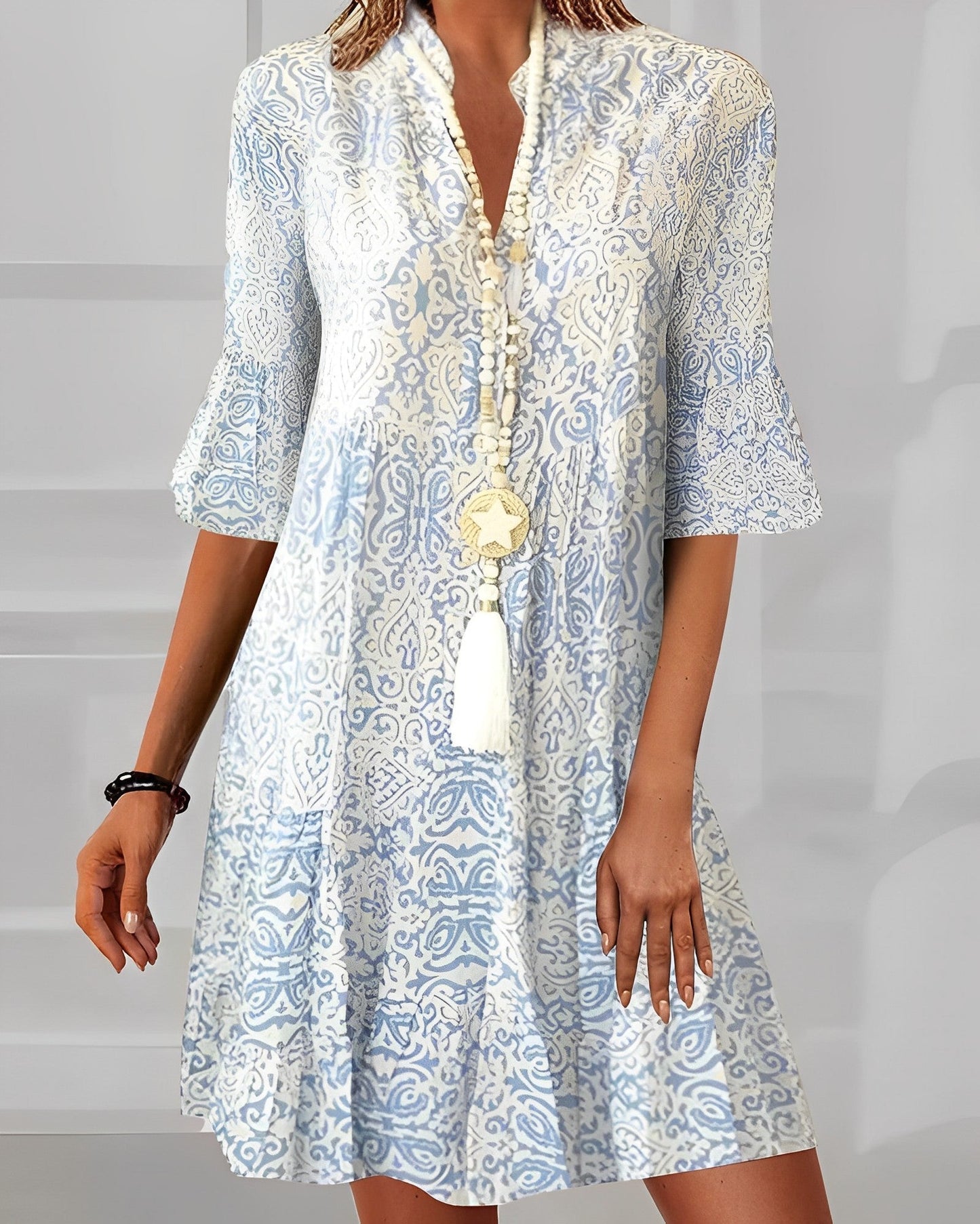 Elegant ladies dress with boho print style