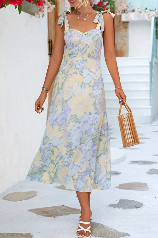 Strapless midi dress with floral print
