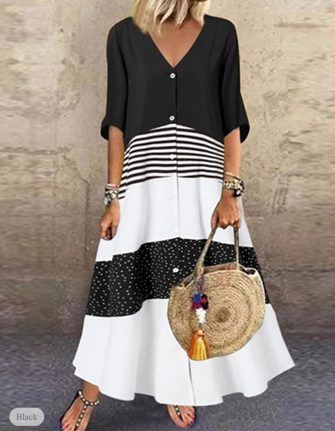 LP | Long dress with striped and polka dot pattern