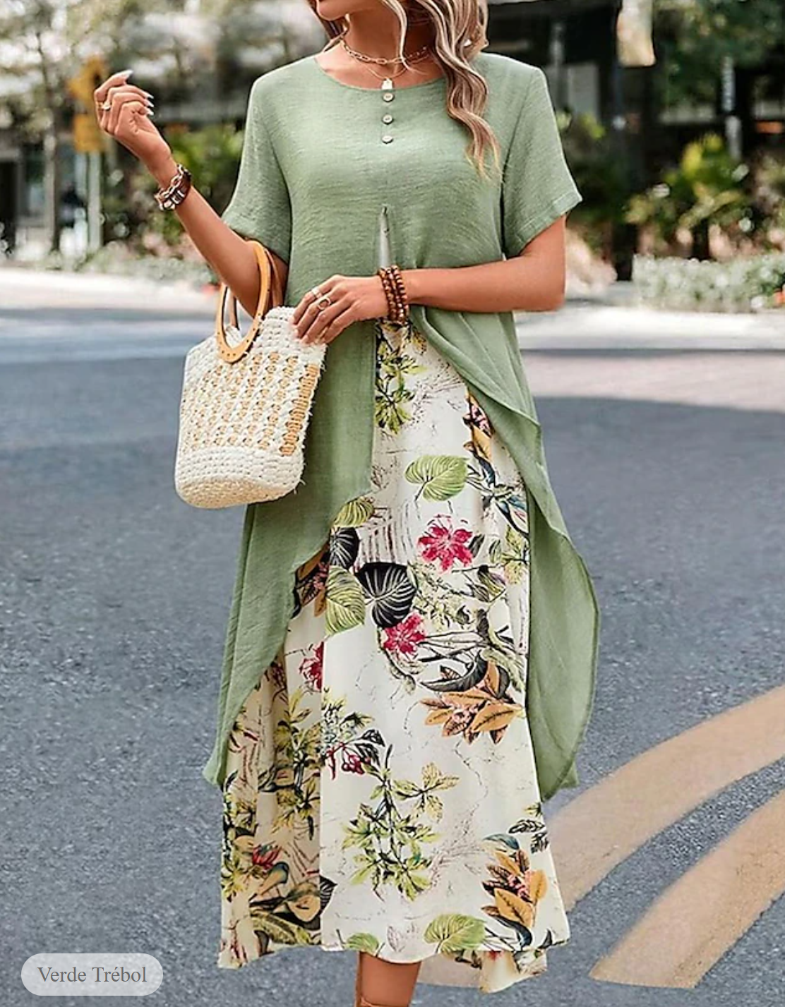 LP | Short-sleeved cotton dress with floral print