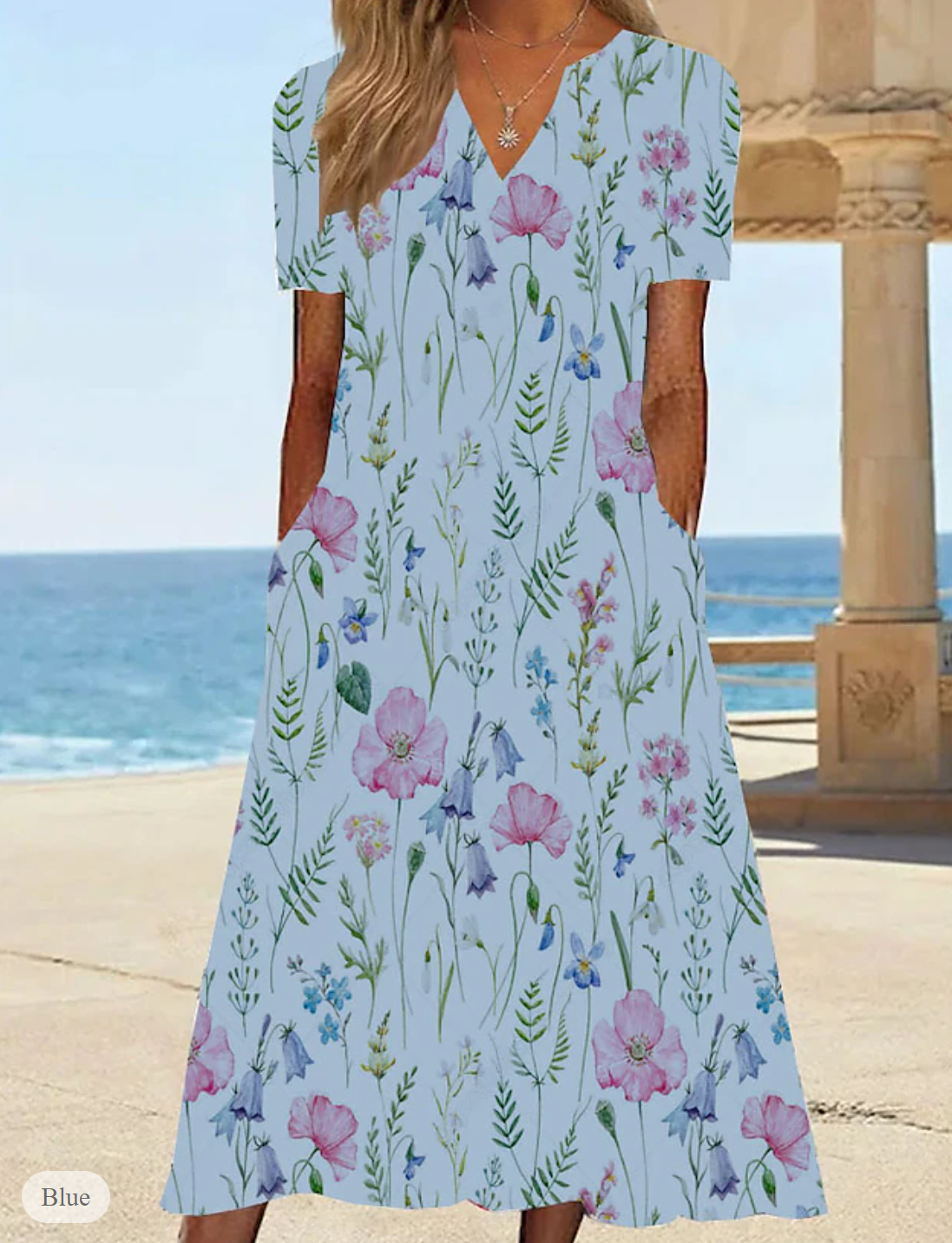 LP | Summer dress with floral print and V-neckline