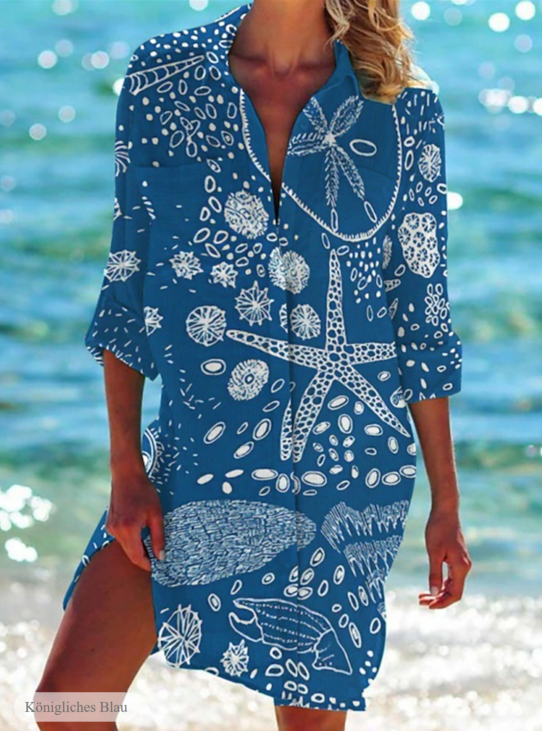 LP | Linen dress with pockets and sea animal print